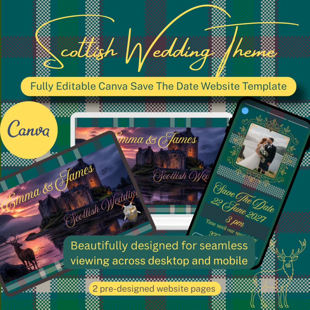 Auld Castle Scottish old money save the date Canva website