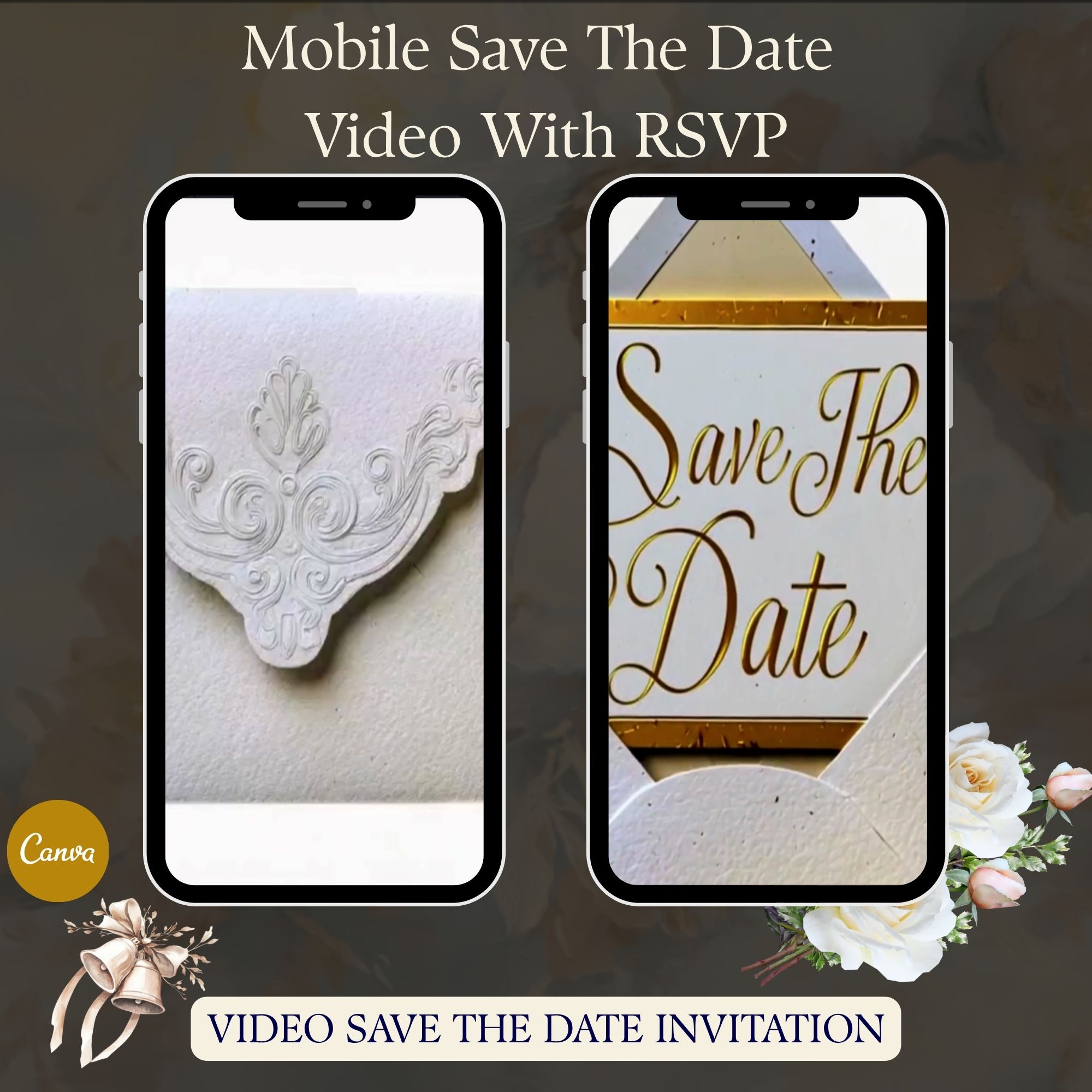 Ivory and gold save the date video template with animated envelope reveal